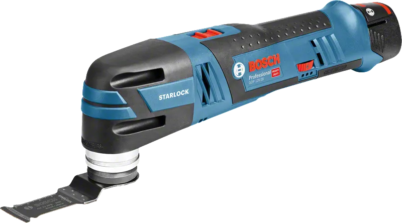 Perkakas serbaguna nirkabel Bosch GOP 12V-28 dengan mata pisau Starlock.