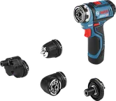 Set bor nirkabel Bosch GSR 12V-15 FC dengan empat alat tambahan.