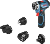 Set bor nirkabel Bosch GSR 12V-15 FC dengan empat alat tambahan.