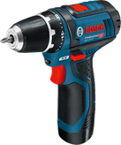 Bor nirkabel Bosch GSR 12V-15 dengan pegangan ergonomis.