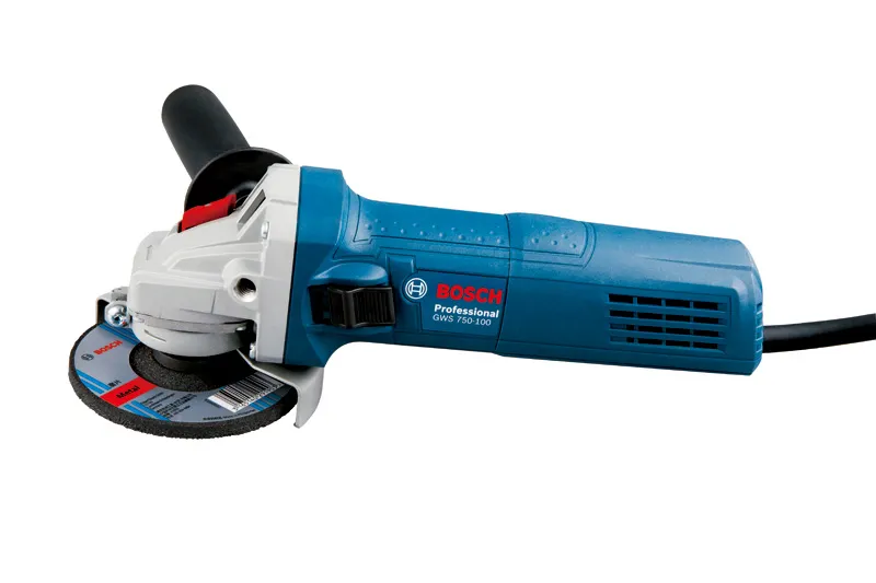 Penggiling sudut Bosch GWS 750-100 dengan pegangan ergonomis.