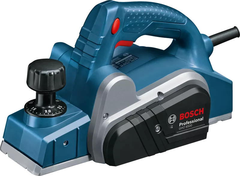 Planer Bosch GHO 6500 dengan kedalaman pemotongan yang dapat disesuaikan.