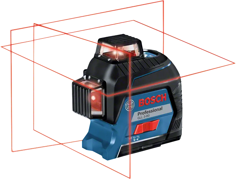 Alat perataan laser Bosch GLL 3-80 dengan proyeksi garis 360°.