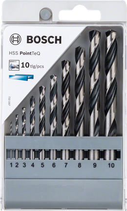 Set 10 buah mata bor putar Bosch HSS PointTeQ 1-10mm.