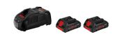 Set starter Bosch dengan dua baterai ProCORE 4.0Ah 18V dan pengisi daya.