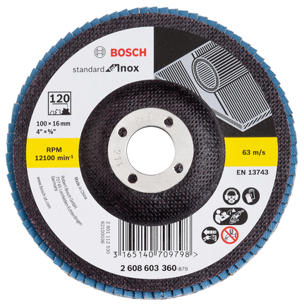 Cakram penutup Bosch diameter 100mm grit 120 untuk logam.