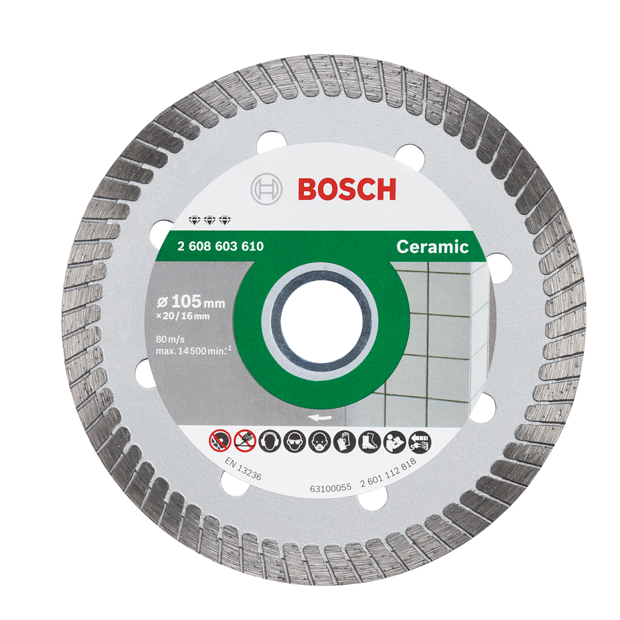 Cakram pemotong berlian Bosch untuk keramik, diameter 105 mm.