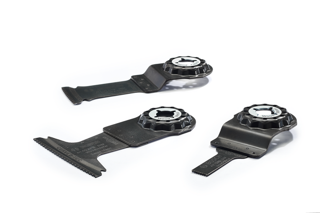 Set Bosch Starlock dengan tiga mata gergaji serba guna.