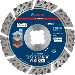 Cakram pemotong berlian Bosch EXPERT MultiMaterial X-LOCK 125 mm.