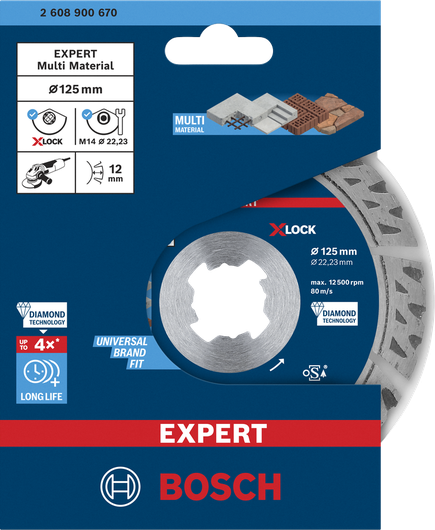 Cakram pemotong berlian Bosch EXPERT MultiMaterial X-LOCK 125×22,23×2,4×12 mm.