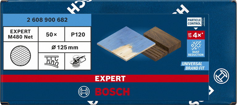 Jaring pengamplasan Bosch EXPERT M480 125 mm P120 50 buah.