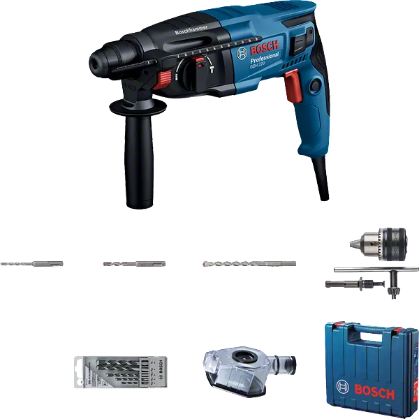 Palu putar Bosch GBH 220 beserta mata bor dan casing.