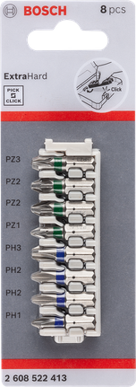 Set mata obeng Bosch Pick and Click Extra Hard 8 buah.