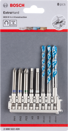Set obeng dan mata bor Bosch Pick & Click 8 buah.