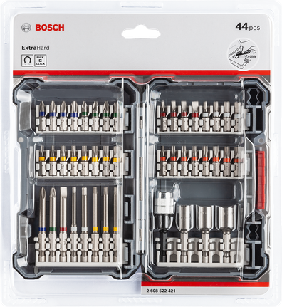 Set mata obeng Bosch Extra Hard yang terdiri dari 44 buah.