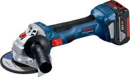Penggiling sudut nirkabel Bosch GWS 180-LI dengan baterai 18V 5.0Ah.