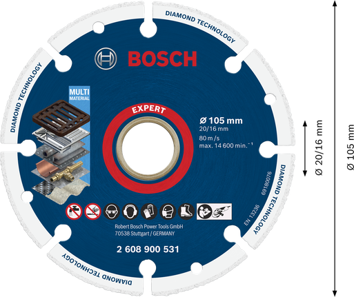 Cakram Pemotong Roda Logam Berlian Bosch EXPERT 105 mm.