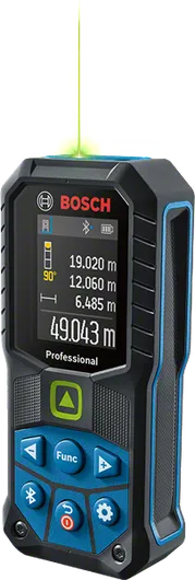 Alat ukur laser Bosch GLM 50-27 CG dengan tampilan digital.