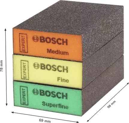 Blok pengamplasan Bosch EXPERT S471 sedang halus dan superhalus.