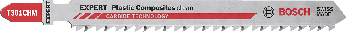 Mata gergaji ukir Bosch T301CHM untuk komposit plastik.