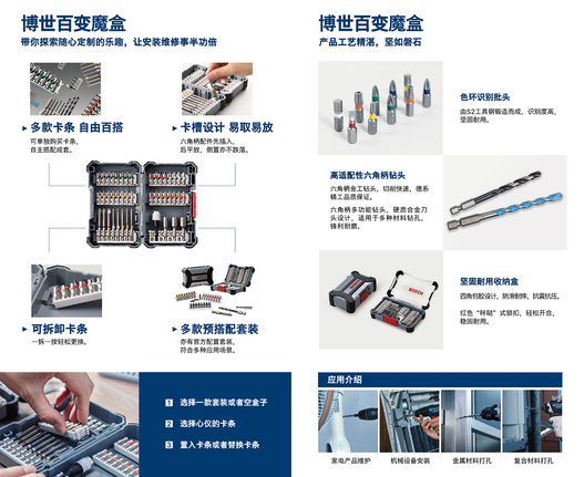 Seseorang yang mengenakan perlengkapan keselamatan sedang mengatur satu set mata bor dan obeng di dalam kotak penyimpanan.