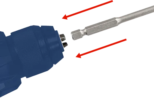 Mata bor segi enam dimasukkan ke dalam chuck bor listrik dengan tanda panah arah.