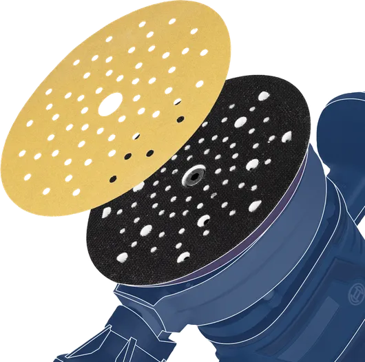 Cakram amplas disejajarkan dengan mesin amplas untuk pemasangan.