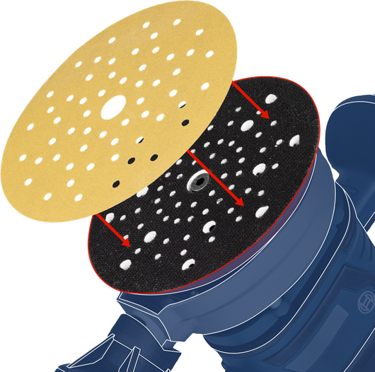 Cakram amplas disejajarkan dengan bantalan yang sesuai pada mesin amplas listrik.
