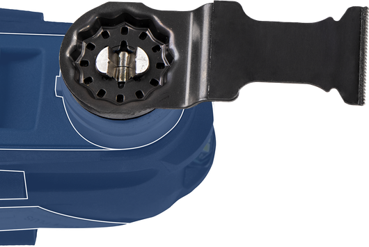 Alat multifungsi berosilasi dengan mata pisau pemotong terpasang.