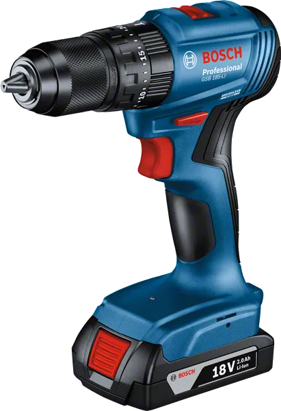 Bor tanpa kabel Bosch GSB 185-LI, baterai 18V 2.0Ah.