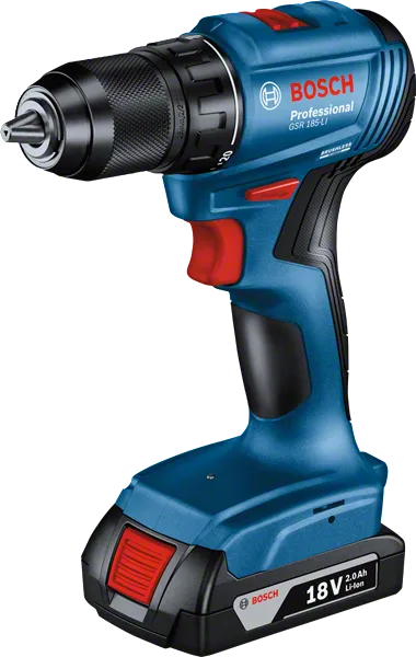 Bor tanpa kabel Bosch GSR 185-LI dengan baterai 18V 2.0Ah.
