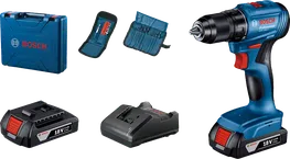 Set bor nirkabel Bosch GSR 185-LI dengan dua baterai 18V.