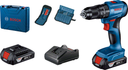 Set bor nirkabel Bosch GSB 185-LI dengan baterai 18V.