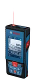 Alat ukur laser Bosch GLM 100-25 C yang menampilkan jarak digital.