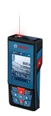 Alat ukur laser Bosch GLM 100-25 C yang menampilkan jarak digital.