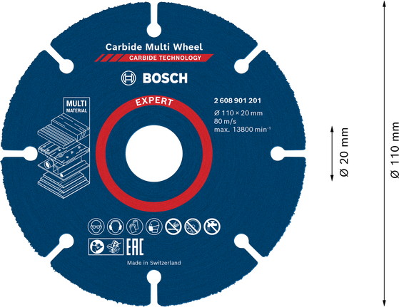 Cakram pemotong karbida Bosch EXPERT Multi Material, 110 mm.
