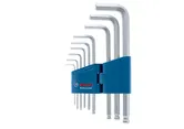 Set Kunci Hex Bosch isi 9 buah, disusun dalam wadah berwarna biru.