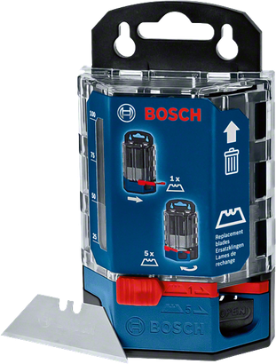 Dispenser pisau pengganti Bosch disertai petunjuk penggunaan.