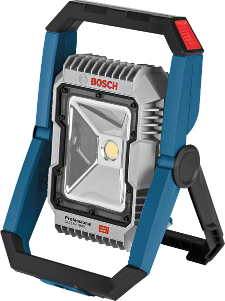 Lampu kerja LED Bosch GLI 18V-1900 dengan dudukan yang dapat disesuaikan.