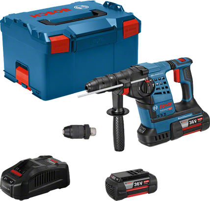 GBH 36 VF-LI Plus Bor palu putar Bosch GBH 36 V-LI Plus beserta kotaknya.