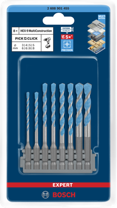 Set mata bor Bosch HEX-9 MultiConstruction 3–8 mm.