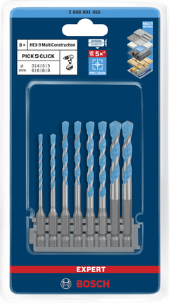Set mata bor Bosch HEX-9 MultiConstruction 3–8 mm.