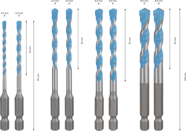 Set mata bor Bosch EXPERT HEX-9 MultiConstruction 3-8 mm.