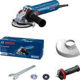 Penggiling sudut Bosch GWS 12-125 S dengan aksesori.