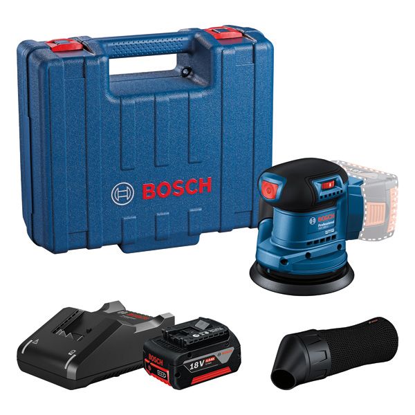 Kit pengamplas orbit acak Bosch GEX 185-LI dengan bantalan 125mm.