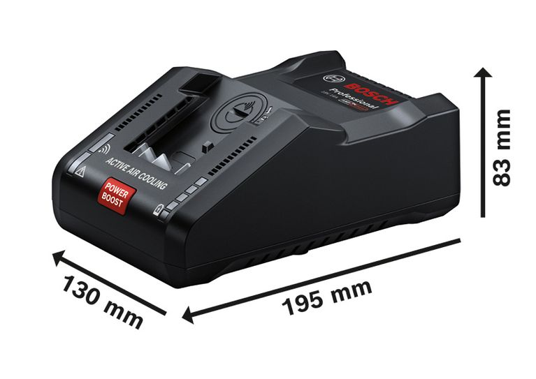 Pengisi daya Bosch GAL 18V-160 C dengan fitur Power Boost.