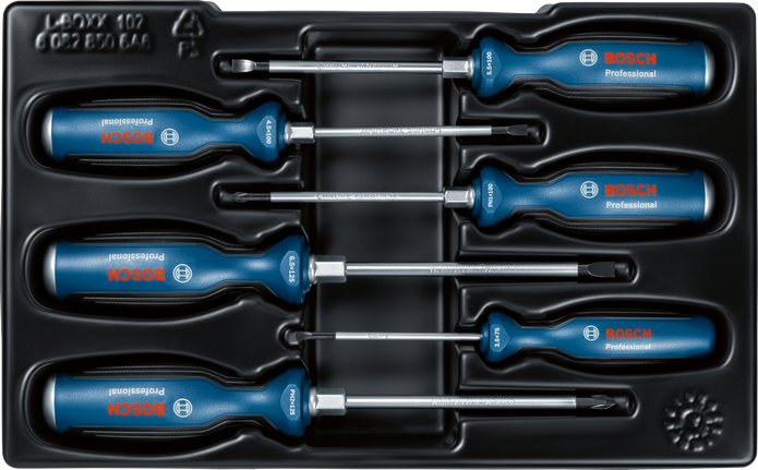 Set obeng Bosch 6 buah dengan gagang multi-komponen.