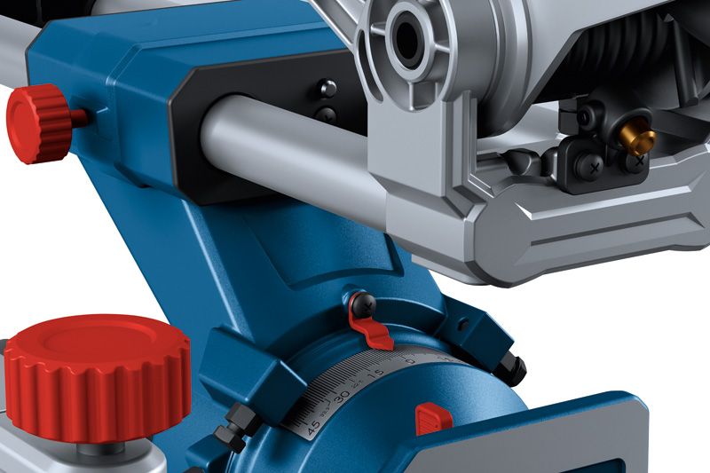 Gergaji mitra Bosch GCM 254 D dengan penyesuaian sudut yang presisi.