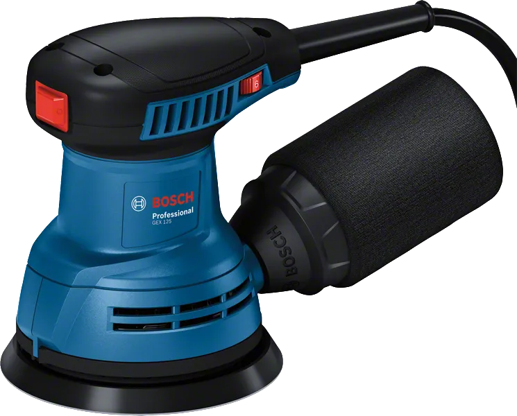 Mesin pengamplas orbit acak Bosch GEX 125 dengan pengumpul debu.