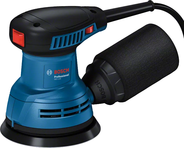 Mesin pengamplas orbit acak Bosch GEX 125 dengan pengumpul debu.